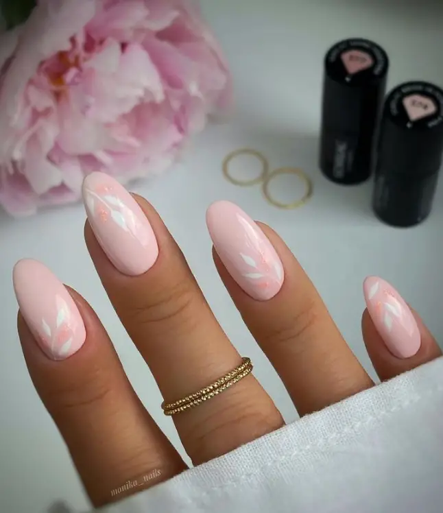 Leaf Baby Pink Nails For Summer