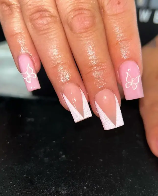 Butterfly Baby Pink Nails For Summer