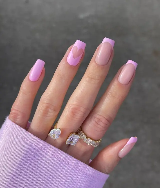 Baby Pink Heart Nails For Summer