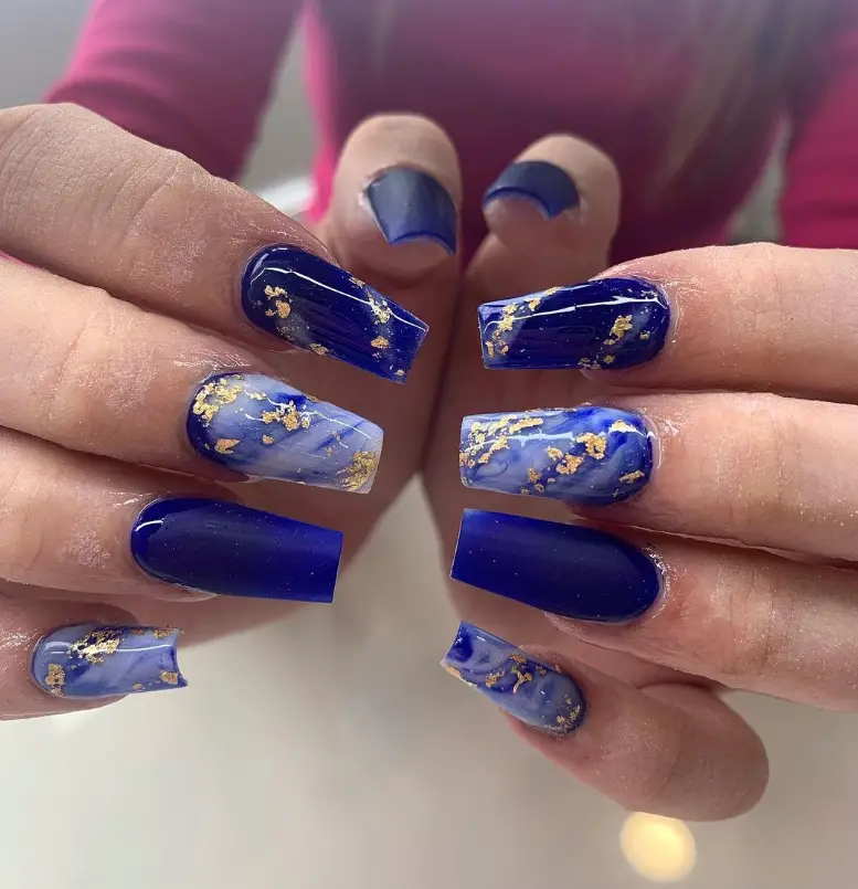 Gold And Navy Blue Summer Nails 