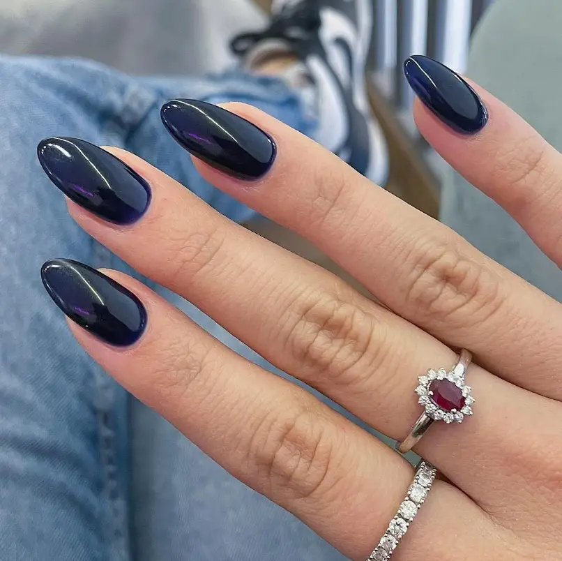 Navy Blue Simple Nails For Summer