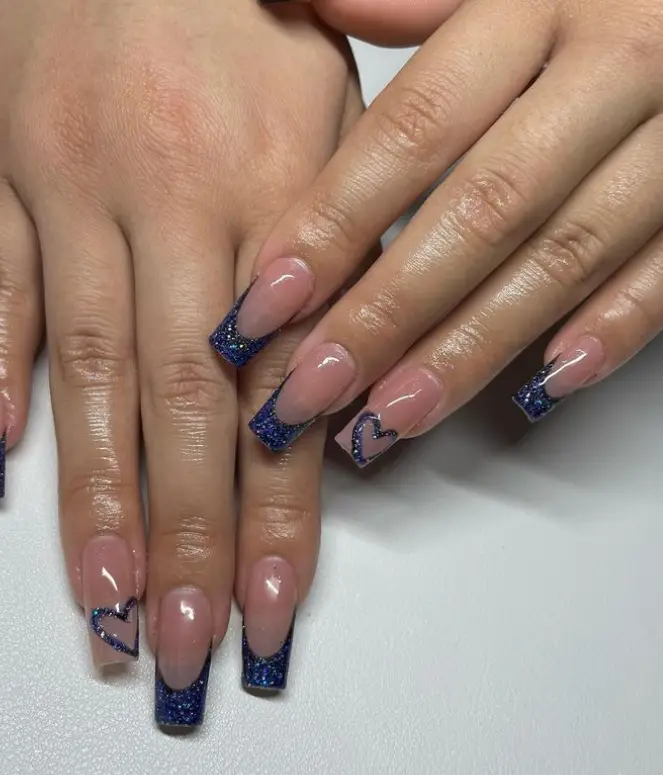 Heart Navy Blue Nails For Summer