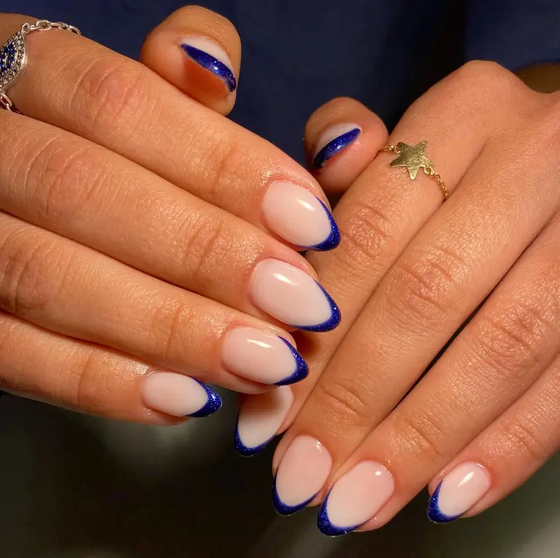 French Navy Blue and White Nails For Summer