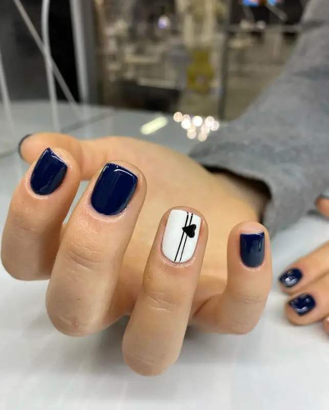 White And Navy Nails For Summer