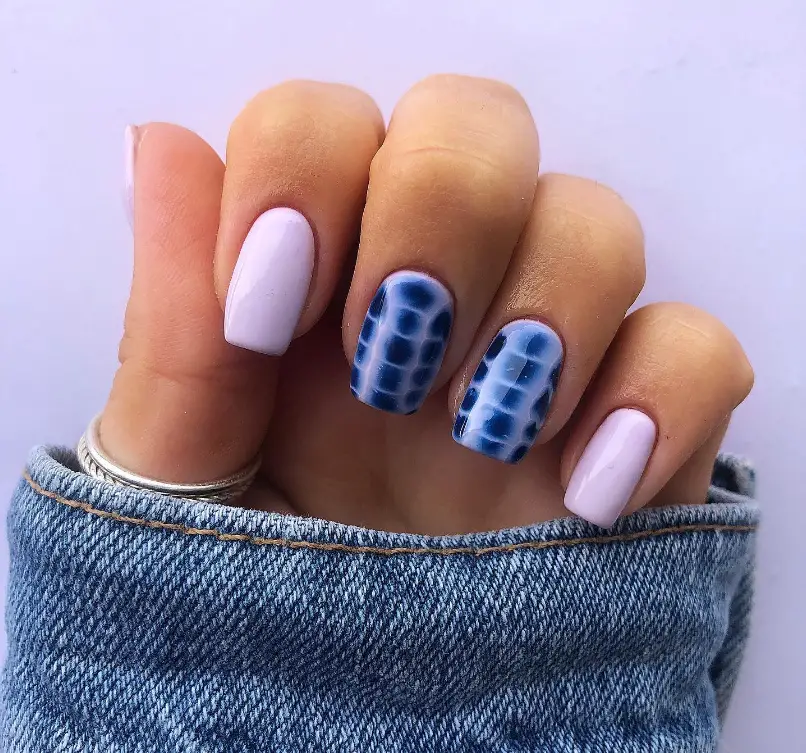 Navy Blue With White Nails For Summer