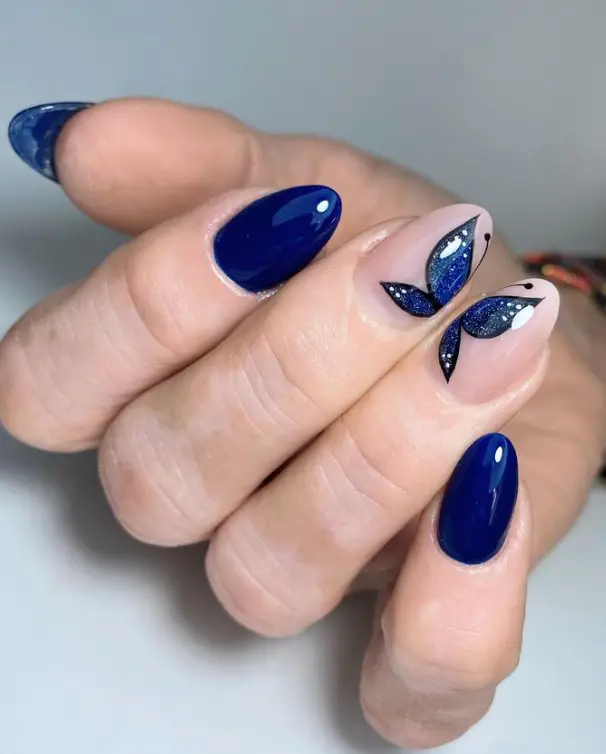 Butterfly Blue Navy Nails For Summer