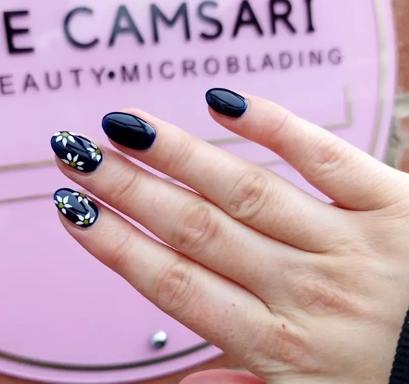 Flower Blue Navy Nails For Summer