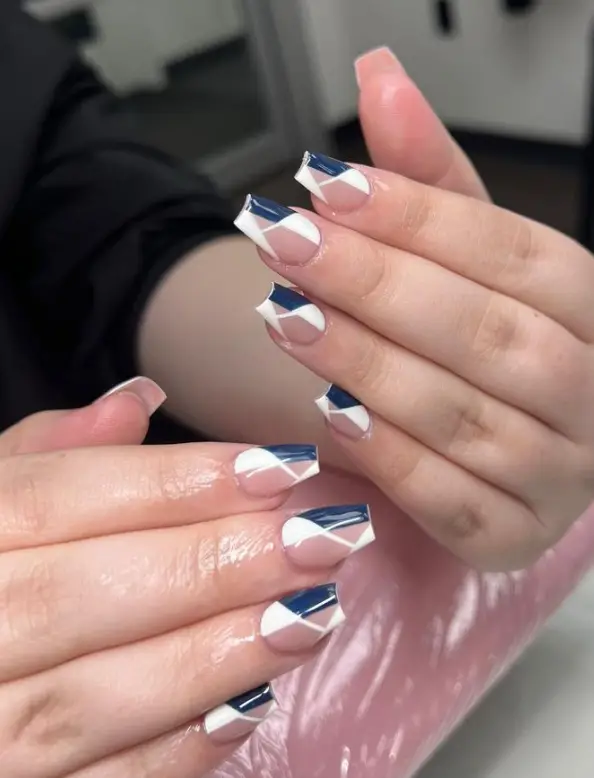 White And Navy Blue Nails For Summer