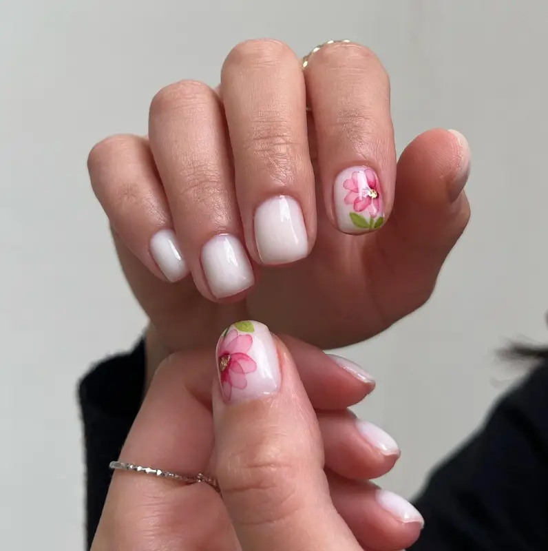 Flower Cute Short Nail For Summer