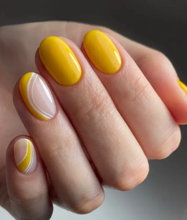 Yellow Cute Short Nails For Summer