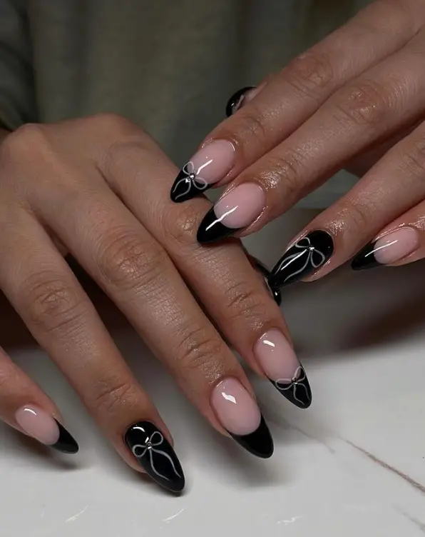 Black Bow Nails For Summer