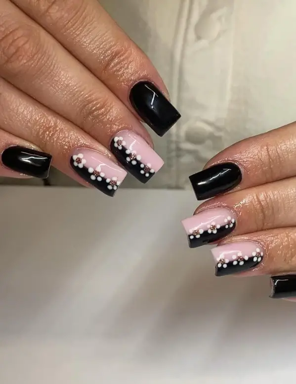 Black Flower Nails For Summer