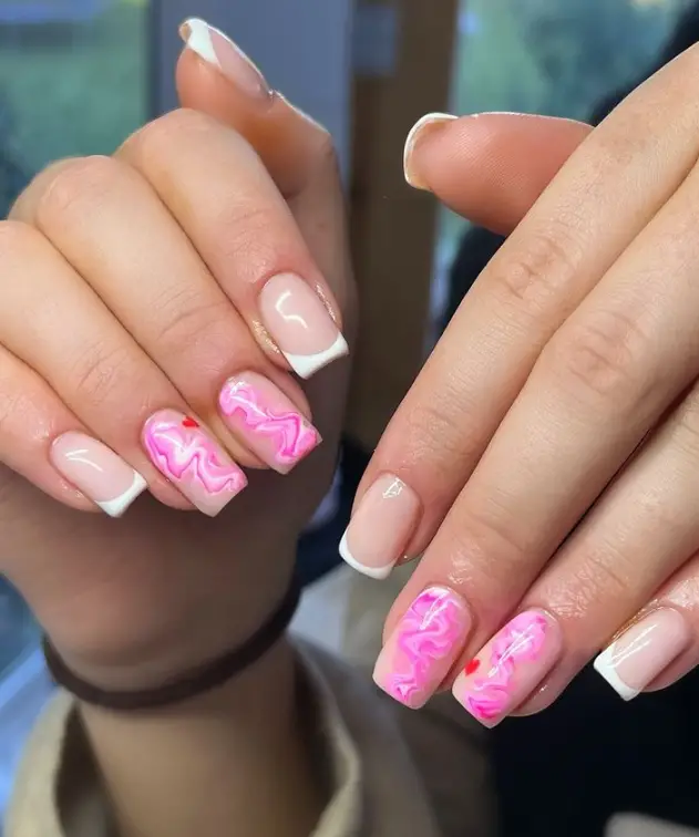 White And Pink Graduation Nails