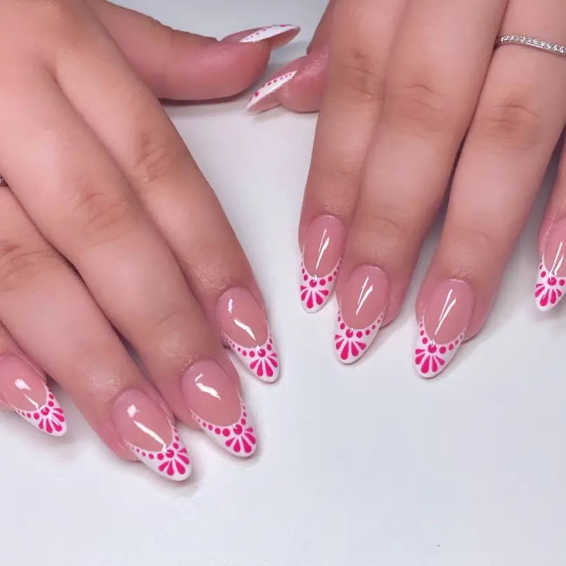 Pink Graduation French Tip Nails