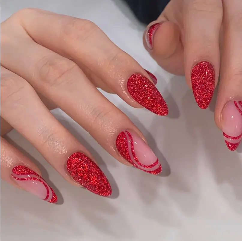 Red Glitter Graduation Nails