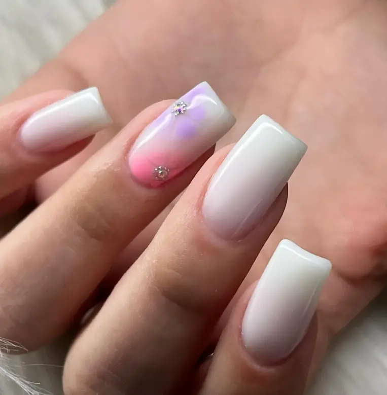 White Flower Graduation Nails