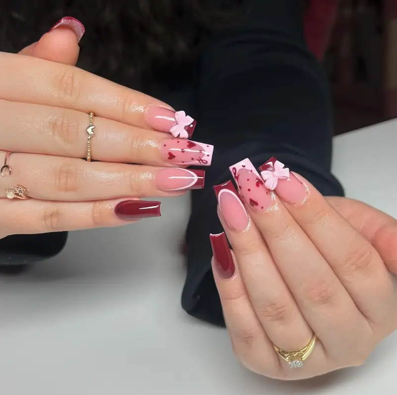 Pink and Red Graduation Nails 