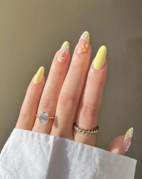 Yellow Flower Pastel Summer Nail