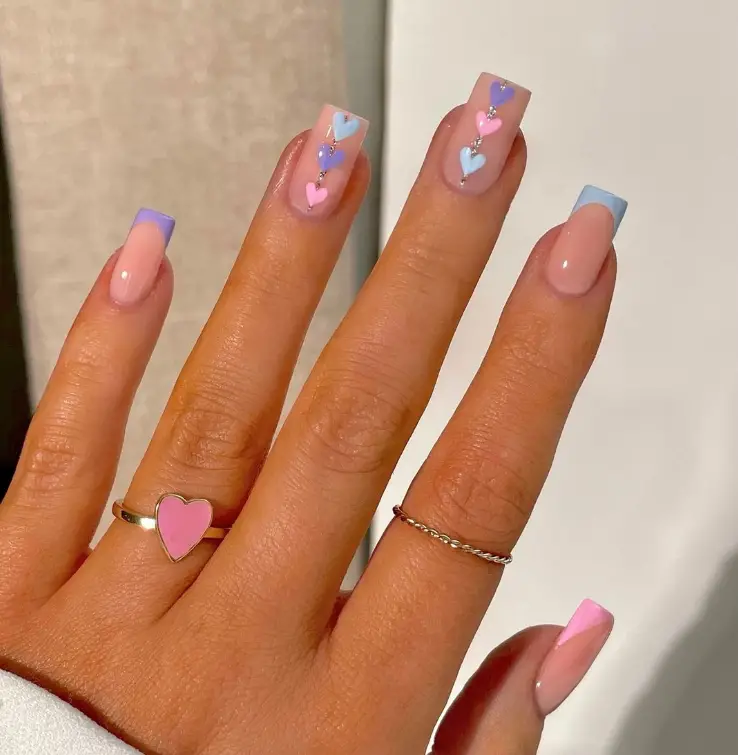 Heart Pastel Summer Nails 