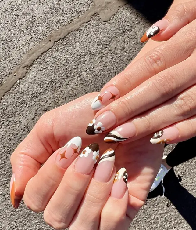 White And Brown Fall Nail Inspo