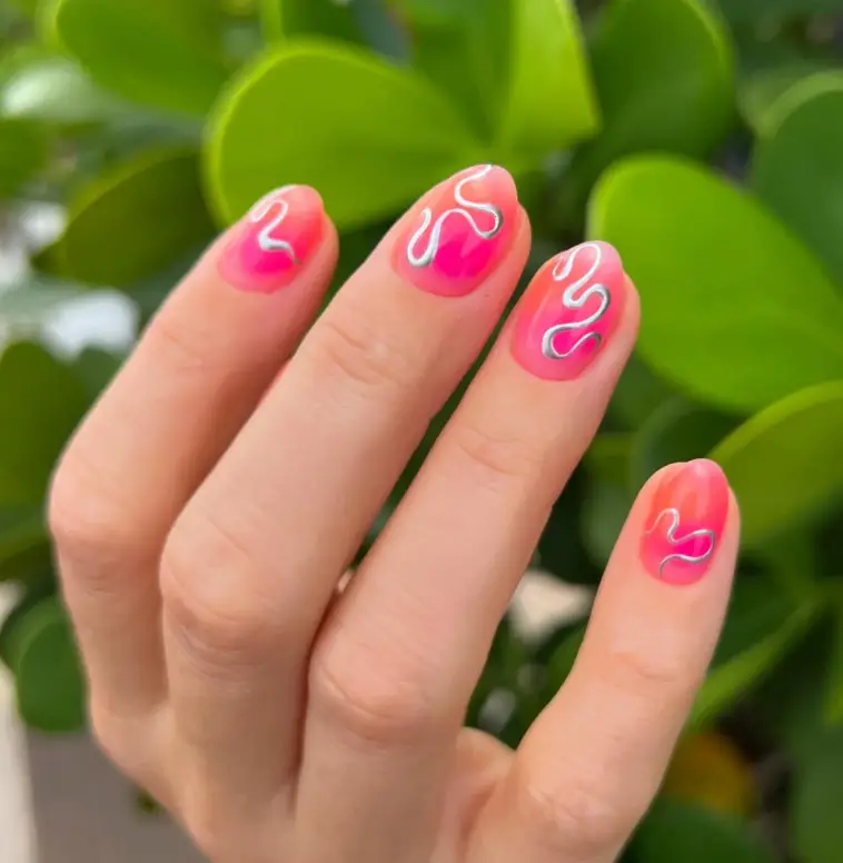 Wavy Pink Lines Short Nail Inspo