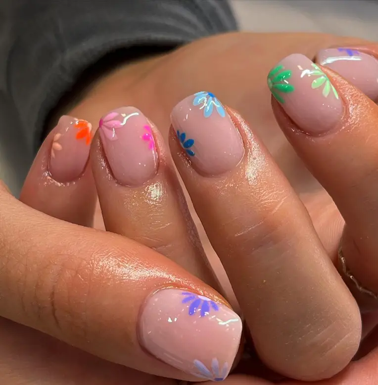 Colorful Flower Short Nail Inspo