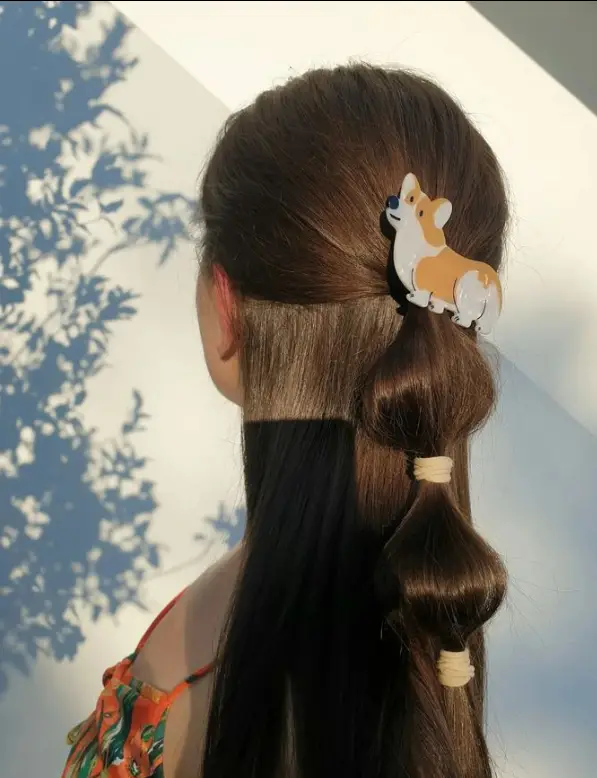 Half-Up Bubble Ponytail with Fun Dog Clip Hairstyle