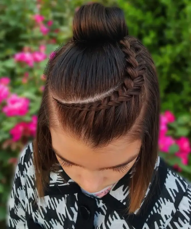 Side Braid with Half-Up Top Knot Hairstyle